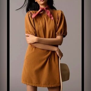 Velvet By Graham And Spencer Anthropologie Puffed Sleeve Corduroy Brown Dress S